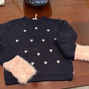Navy Sweater with Pink Accents
